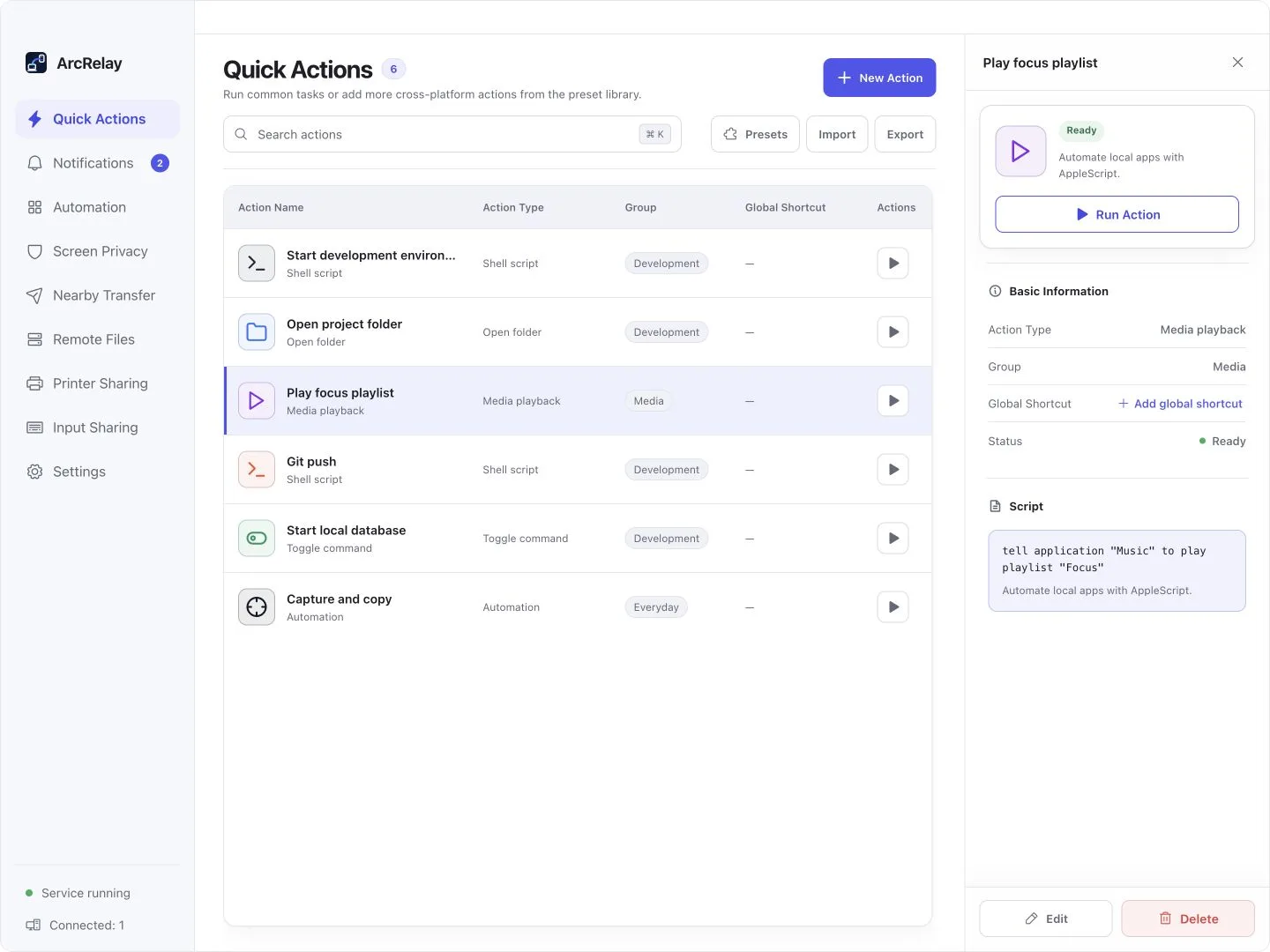 A media action in Suite Quick Actions. This shows action configuration; system-resource views are not pictured.